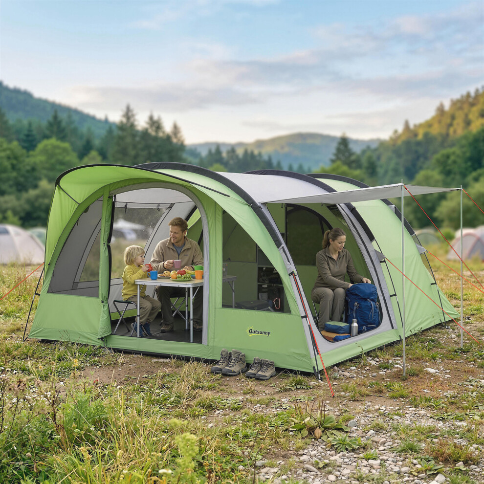 Outsunny Family Camping Tent Waterproof Tunnel Tent 4 Person Green