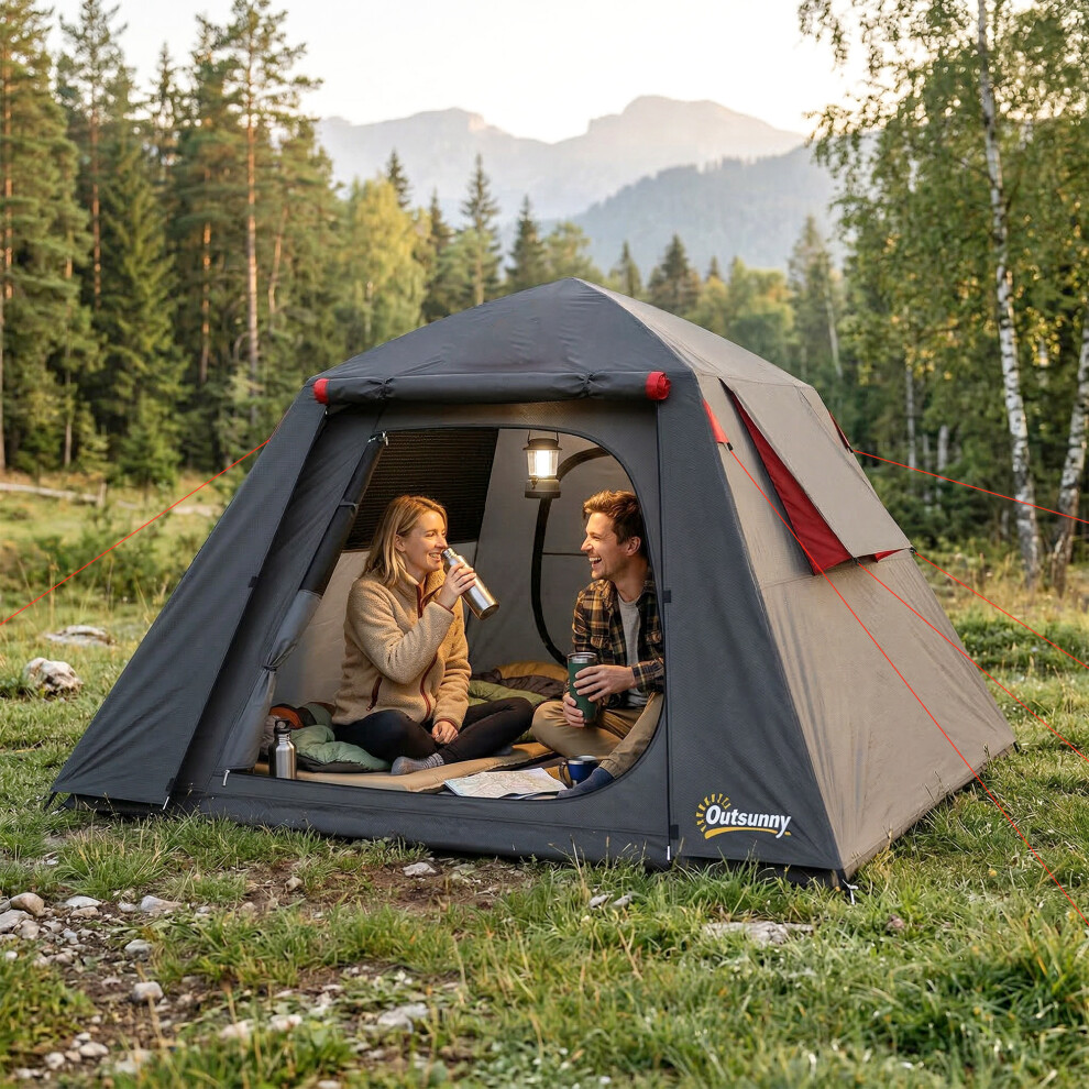 Outsunny 2 Man Camping Tent 3000Mm Waterproof, Dark Grey & Red