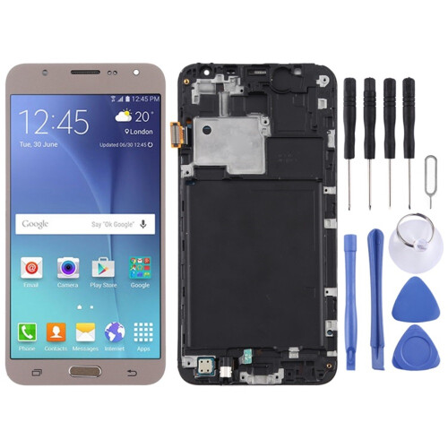 (Gold) Schermo LCD TFT per Galaxy J7 (2015) / J700F Digitizer assemblato completo con cornice