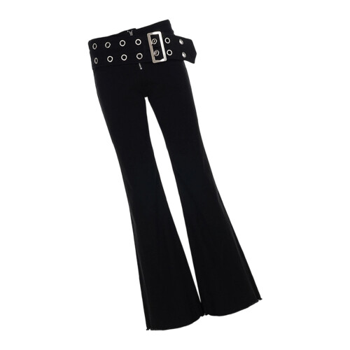 Gothic Grunge Flared Jeans with Adjustable Wide Belt Low-S