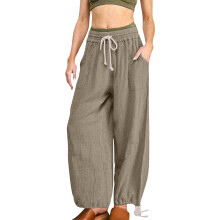 Women's Cargo Tapered Pants High Waist Fashion Elastic-Khaki M