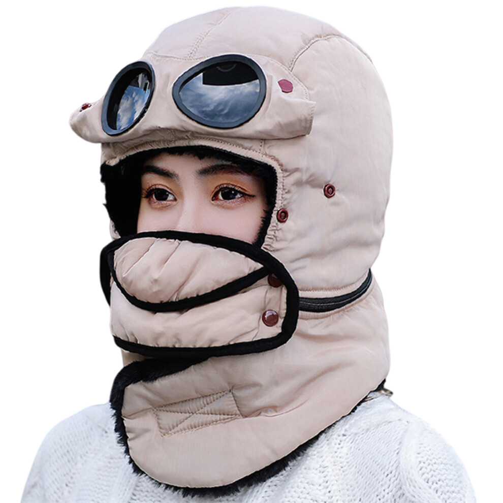 Trapper Hats Goggle Breathable Polyester Hat Scarf for-Beige