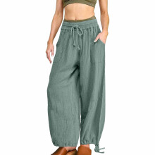 Women's Cargo Tapered Pants High Waist Fashion Elastic-Green M