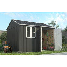 BIRCHTREE Garden Shed Steel Apex Roof House Outdoor Storage With Lockable Window Free Foundation 10x8FT Anthracite