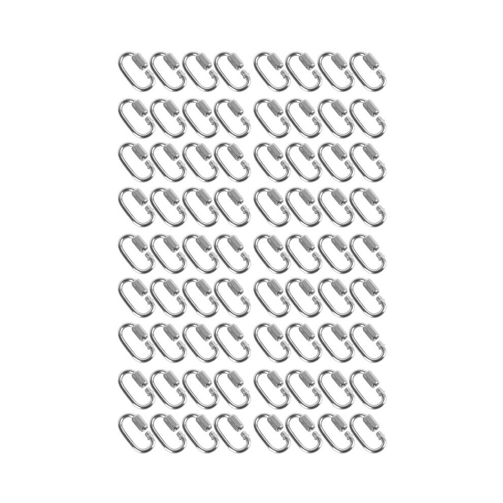 72 Pcs Quick Link M4 4MM Stainless Steel Chain Connector,Heavy Duty D Shape Locking Looks for Carabiner, Max.Load 500 Lb