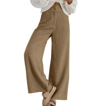 Women's Corduroy Pants, Casual High-Waisted-Khaki L