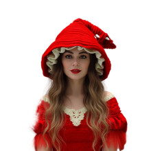 Witch Hat Knitted Hoodie Cap with Long Tail For Halloween-Red