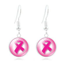 Pendientes colgantes de cinta rosa con dije de concienciación sobre el cáncer de mama, pendientes de gancho hechos a mano con gem