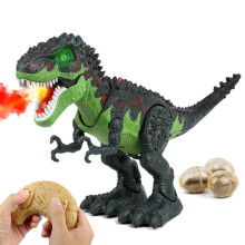 Dinosaurio electrónico caminante T-rex con simulación de llama, respiración de fuego, rociado de agua, puesta de huevos, ojos ilu