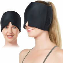 (Negro) Gel para migraña y dolor de cabeza, terapia de frío y calor, gorro de hielo para aliviar el dolor de cabeza.