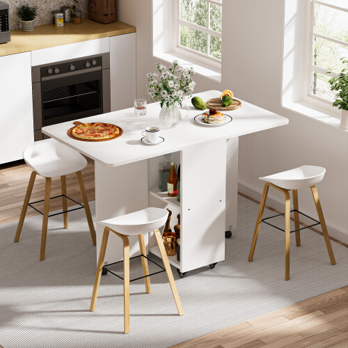 Folding Table with Wheels Mobile Wood Extendable Dining Table with Shelf for Kitchen Living Room 1