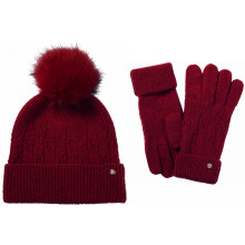 (Berry) Failsworth Alice Beanie Bobble Hat with Matching Gloves