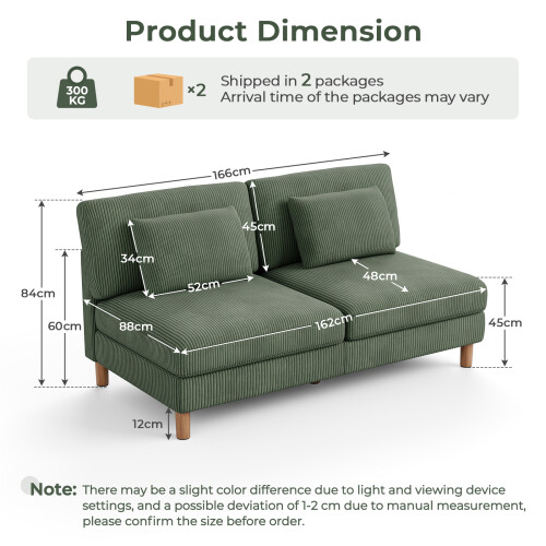 Dripex Corduroy 3 Seater Sofa Couch with 2 Extra Pillows 2