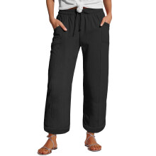 Women's wide-leg linen trousers, casual style,-Black M