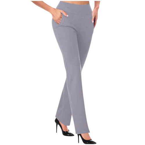 Women's Pants Stretchy Work Pants With Pockets-Light Gray S