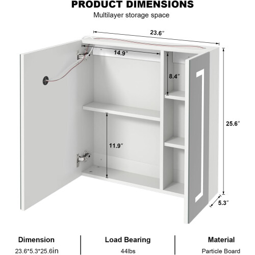 60 x 65 Led Bathroom Mirror Cabinet with Defogger 1