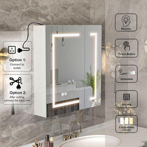 60 x 65 Led Bathroom Mirror Cabinet with Defogger 2