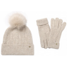 (Oatmeal) Failsworth Alice Beanie Bobble Hat with Matching Gloves