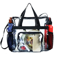 Bolso tote transparente, ideal para estadios. Bolsillos de malla, correas para el hombro y cierre de cremallera. Perfecto para el traba