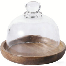 Multifunctional Mini Dessert Serving Stand Acacia Cake Dish with Dome Lid Platter Cake Plate Compatible with Home Hotels