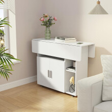 Mobile Folding Dining Table with Wheels Foldable Side Table with Door Cabinet Open Shelf for Kitchen