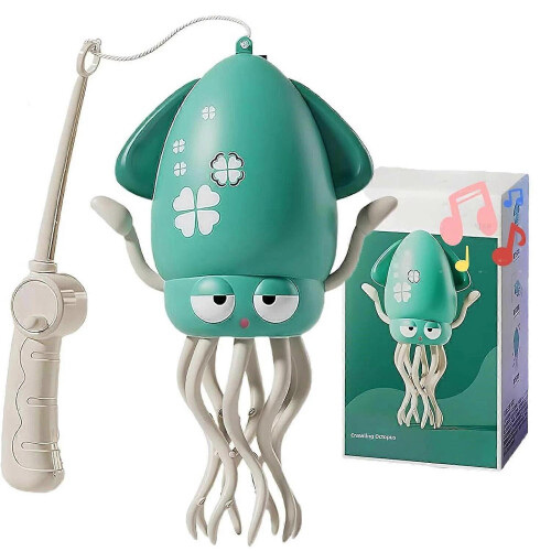 (Green And Fishing Rod) Electric Automatic Obstacle Avoidance Octopus, Interactive Auto-Dance Octopus