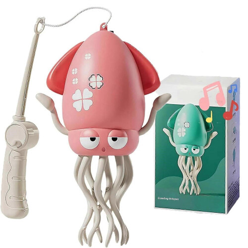 (Pink And Fishing Rods) Electric Automatic Obstacle Avoidance Octopus, Interactive Auto-Dance Octopus