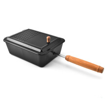 Machine à pop-corn en acier au carbone avec long manche en bois - Idéale pour le camping et les feux de camp - Ustensile de cuisine en fon
