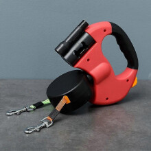 (Red) Illuminated Double Retractable Leash for Two Dogs, 360 Anti-Tangle Swivel Strap