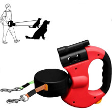 (Blue) Illuminated Double Retractable Leash for Two Dogs, 360 Anti-Tangle Swivel Strap