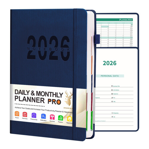 2026 Yearly Organizers Notebook Time Management Journal-blue