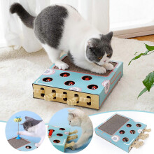 3-in-1 Cat Scratcher, Enrichment Toys for Indoor, Whack a Mole Game for Cats, Interactive Cat Hunt Mouse Toys, Cat Teaser Wands to Relieve Boredom and