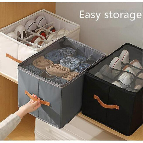 (Gray) Emboadlie Fabric Shoe Organizer Storage Box,Collapsible Shoe Storage Organizer 2
