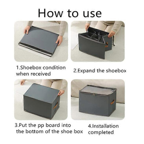 (Beige) Emboadlie Fabric Shoe Organizer Storage Box,Collapsible Shoe Storage Organizer 1