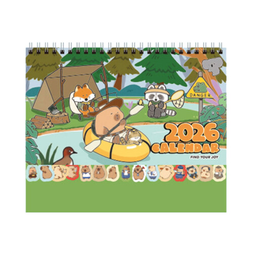 2026 Desktop Maandkalender Cartoon Capybara Kalender-A
