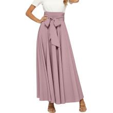 Women's High Waist Pleated Maxi Skirt with Front Bow-Pink M