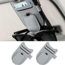 Set di 2 portaocchiali da auto, clip magnetica per aletta parasole, per occhiali da sole, carte e biglietti - Grigio