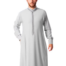 Muslims Dresses for Men Long Sleeve Dubai Shirt Kaftan-Gray M