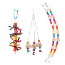 Dekorative Vogelaccessoires: Bunte Holzleiter mit Perlen und Glöckchen, Anti-Depressions-Kauspielzeug für Papageienkäfige, Hängeschaukel,