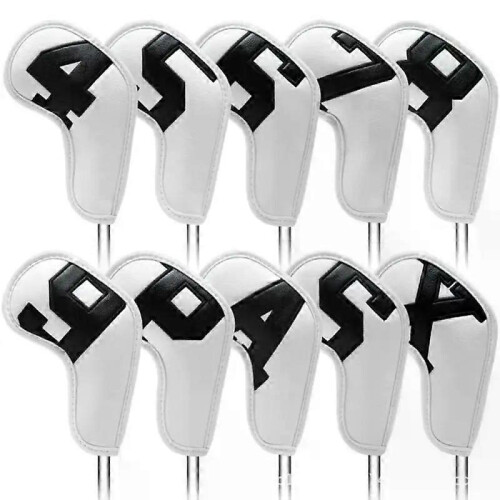 (Black And White) Golf iron head cover magnet closed digital gradient easy to use for fast delivery