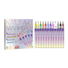 Fine Tips 3D Nail Art Pens, 12 Colors 0.5MM Nail Polish Pens Nail Point Graffiti Dotting Pen Drawing Painting Liner Brush for Home Salon
