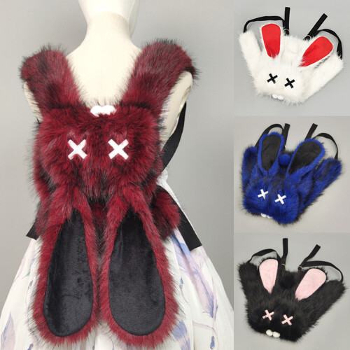 Plush Backpack Gothic Punk Rabbit Ears Backpack-blue black 2