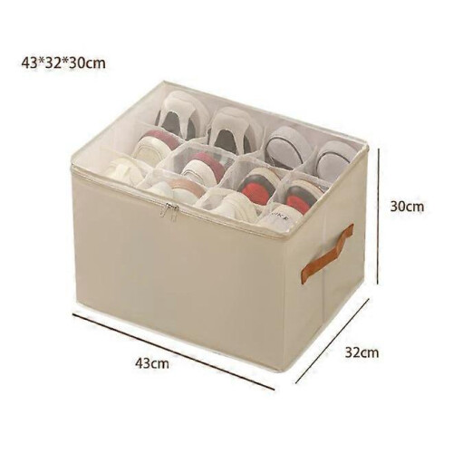 (Beige) Emboadlie Fabric Shoe Organizer Storage Box,Collapsible Shoe Storage Organizer