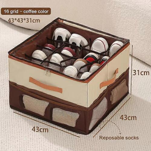 (Enlarge Coffee) Emboadlie Fabric Shoe Organizer Storage Box,Collapsible Shoe Storage Organizer