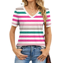 Women's T-Shirts, Short Sleeve Dolman Shirts, , V-Neck-Pink L