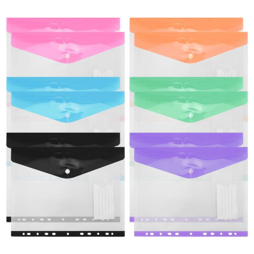 12Pack A4 Plastic File Folder,Expandable A4 Expandable Punched Pockets for A4 Folders,with Snap Closure and Label Pocket