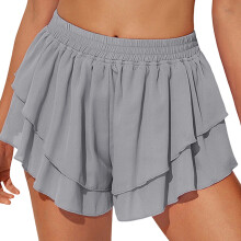 Women's Athletic Shorts High Waist Flowys Shorts Ruffle-Gray L