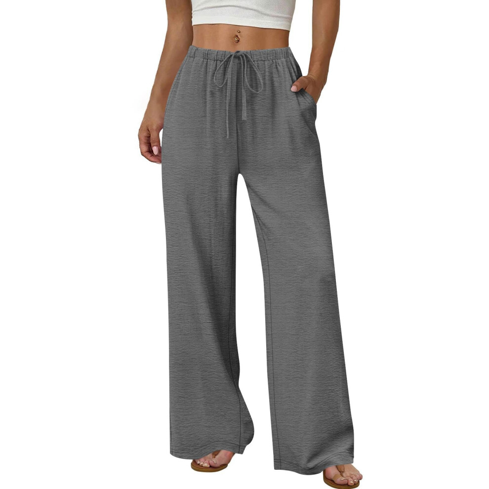 Dark/Grey Women's Wide Leg Pants Flowy Drawstring Elastic- Xxl