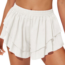 Flowys Running Shorts for Women Double Ruffle Workout-White S