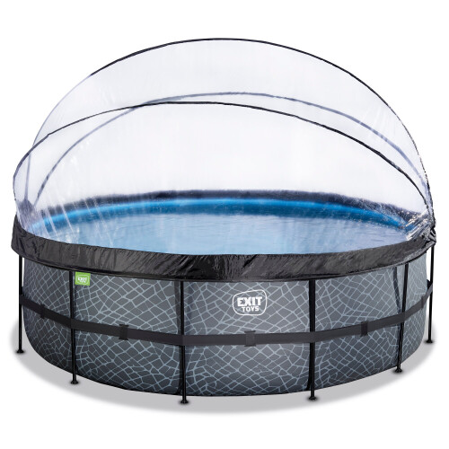 EXIT TOYS EXIT Stone Pool 15ft x 48in with Sand Filter Pump and Dome – Grey 1